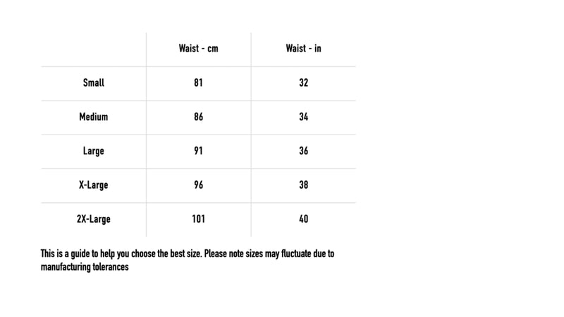 Size chart for Logo Shorts - Black