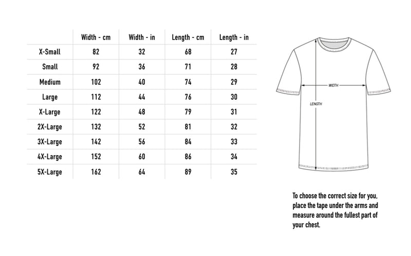 Size chart for Green Sin Tee - Black
