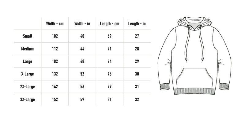 Size chart for Sigil Rites Hoodie - Black