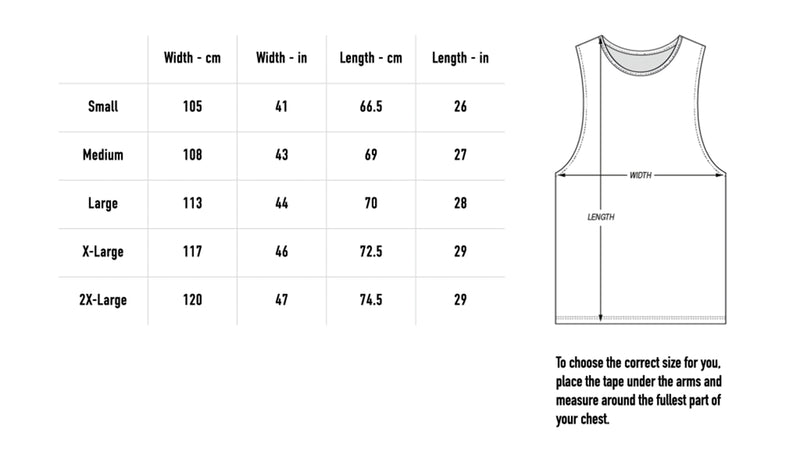 Size chart for Brain Licker Tour Tank - Black